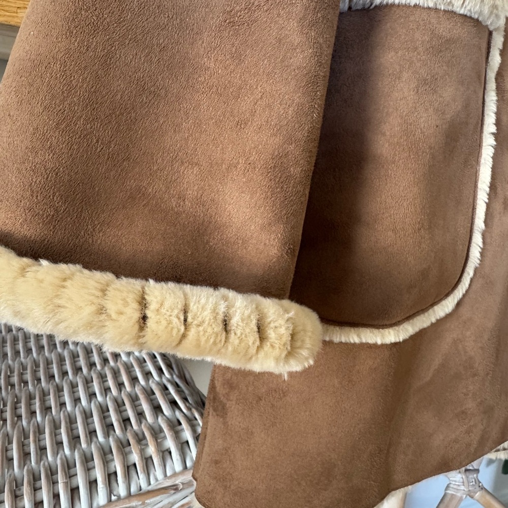 Jones New York Brown Faux Fur Suede Coat w Hood Medium - Picture 4 of 6